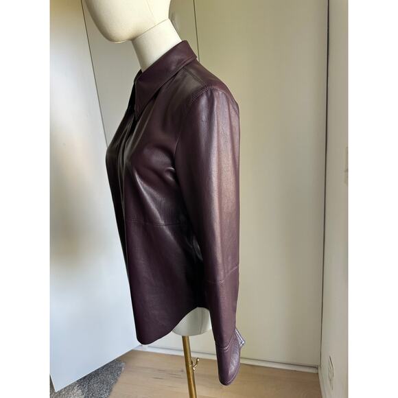 Nanushka by Naum Vegan Leather Button up shirt Size XS in Merlot Luxury Designer - Picture 3 of 8